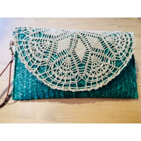 Borsa in rafia verde con pizzo